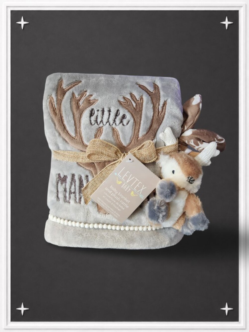 "Little Man Cave" Plush Baby Blanket with Rattle